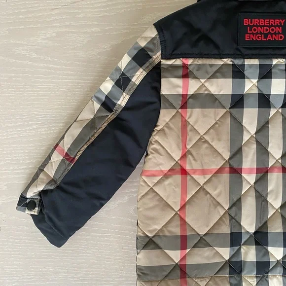 Child’s Burberry Collared Quilted Check Jacket